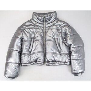 Tach Clothing Mirna‎ Silver Metallic Short Puffer Jacket Size S Cropped